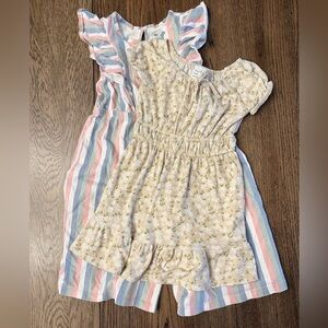 Lot of 2 outfits 4T  Wide Leg Romper / Heart & Arrows Floral Dress EUC. BOHO DK